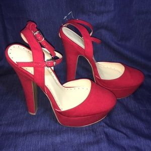 Red Suede Platform Heels